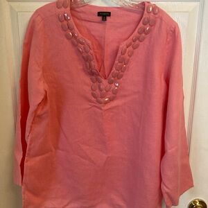 Talbots Coral Embellished V-Neck Tunic Top